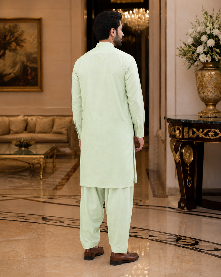 Pistachio Green Plain Cotton – Men’s Unstitched Suit
