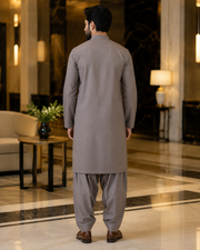 Premium Taupe Grey Plain Cotton – Men’s Unstitched Suit