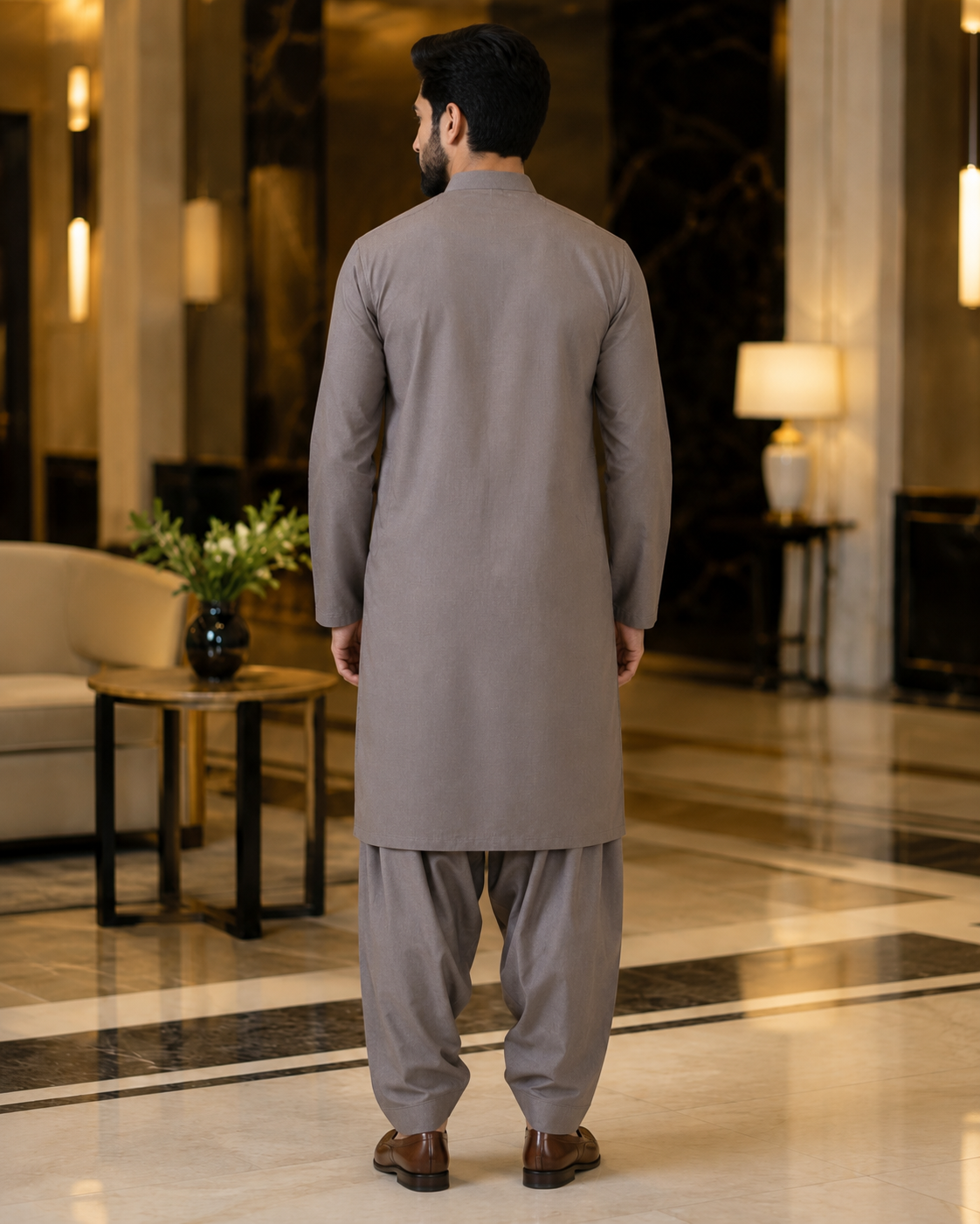 Premium Taupe Grey Plain Cotton – Men’s Unstitched Suit