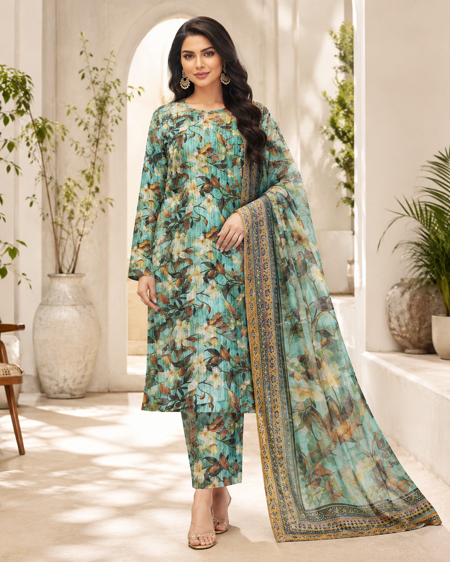 Sea Green Blue Digital Printed Lawn – Women’s 3-Piece Unstitched Suit