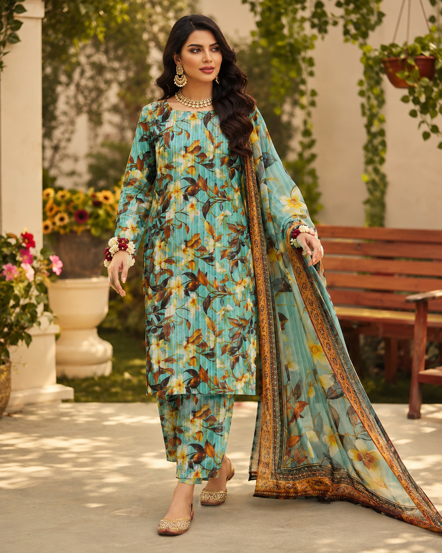 Sea Green Blue Digital Printed Lawn – Women’s 3-Piece Unstitched Suit