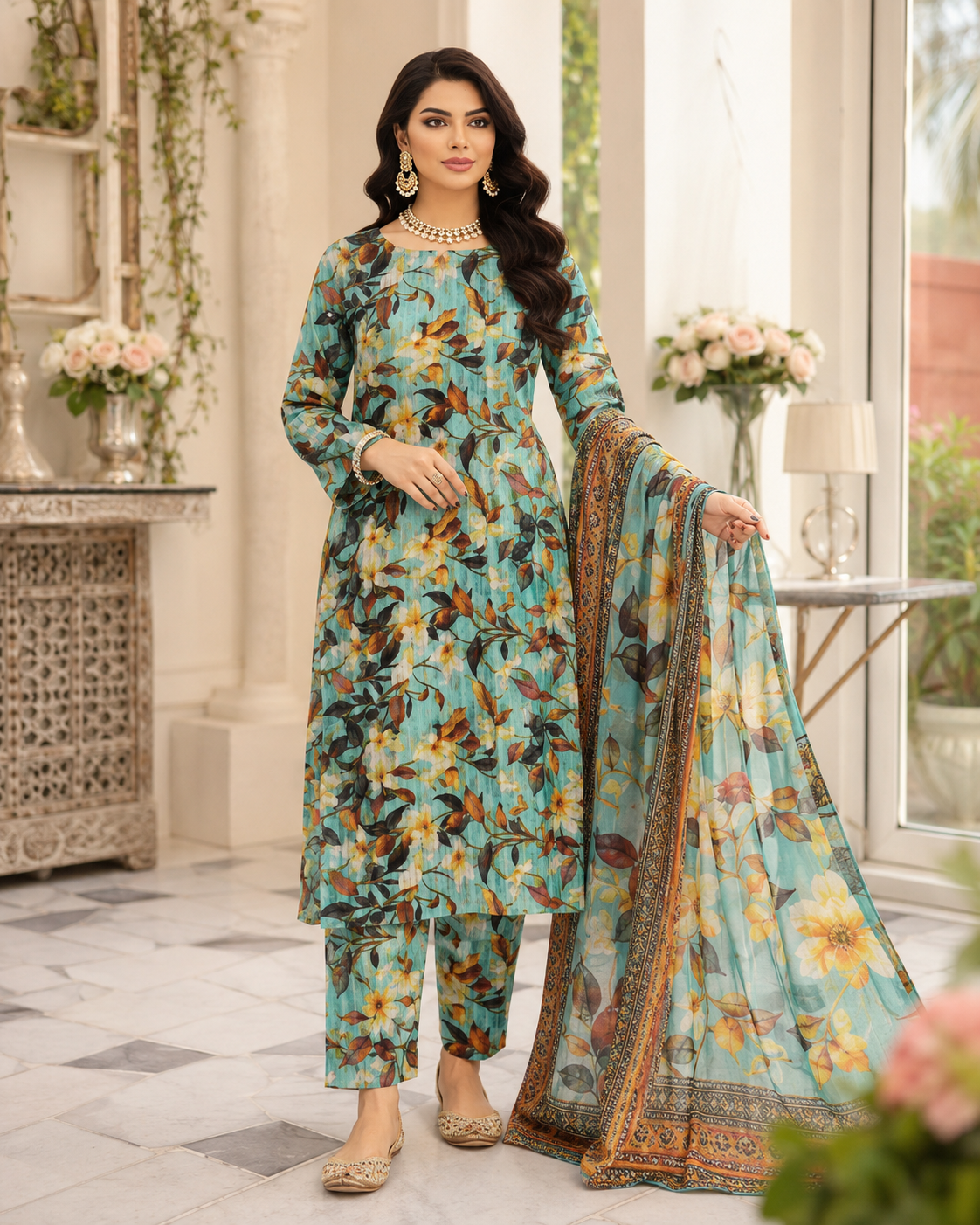 Sea Green Blue Digital Printed Lawn – Women’s 3-Piece Unstitched Suit