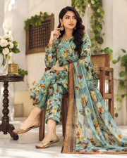 Sea Green Blue Digital Printed Lawn – Women’s 3-Piece Unstitched Suit