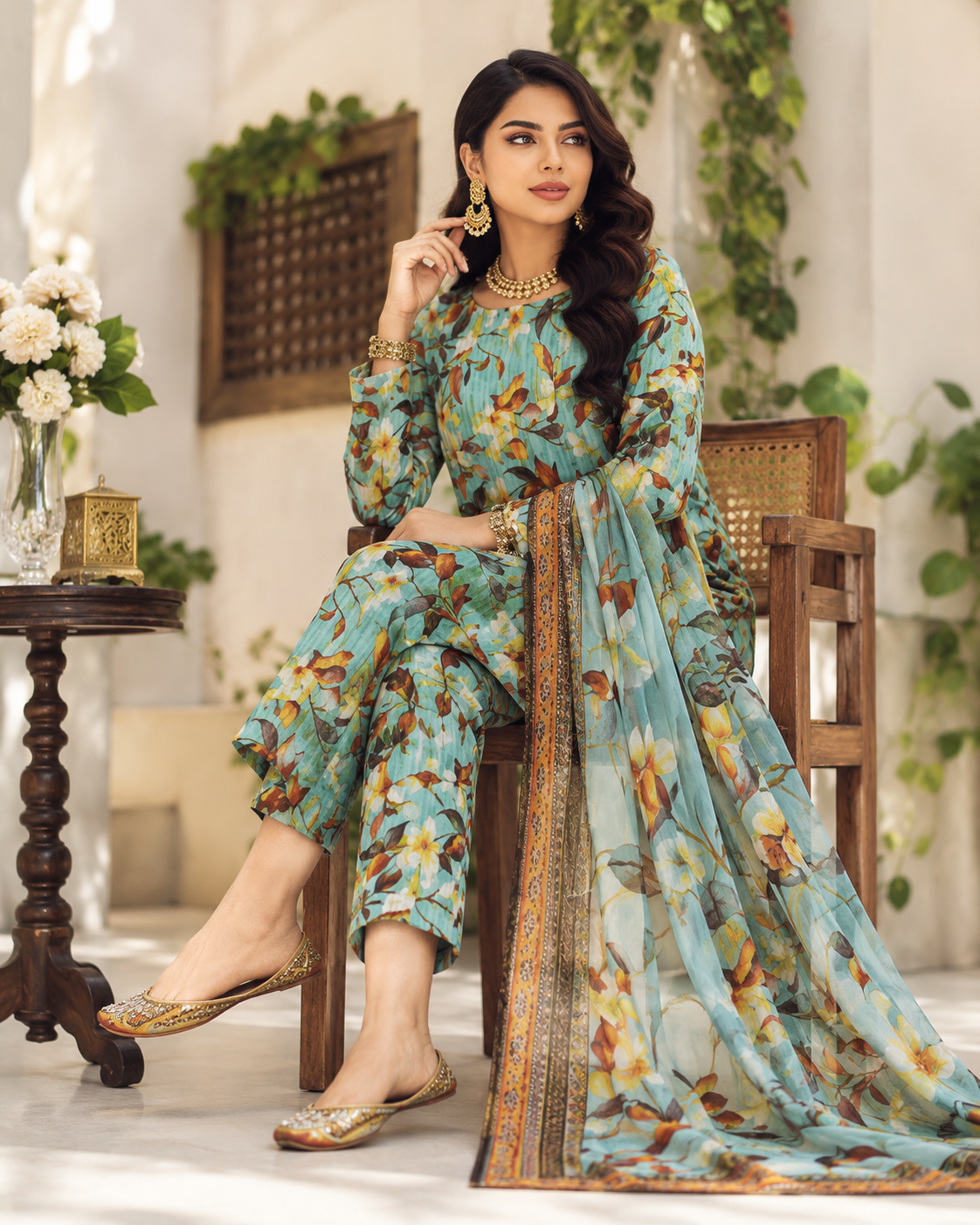Sea Green Blue Digital Printed Lawn – Women’s 3-Piece Unstitched Suit
