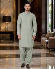 Soft Sage Green Gents Gala Embroidered Unstitched Suit