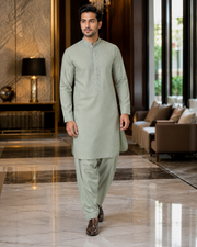 Soft Sage Green Gents Gala Embroidered Unstitched Suit