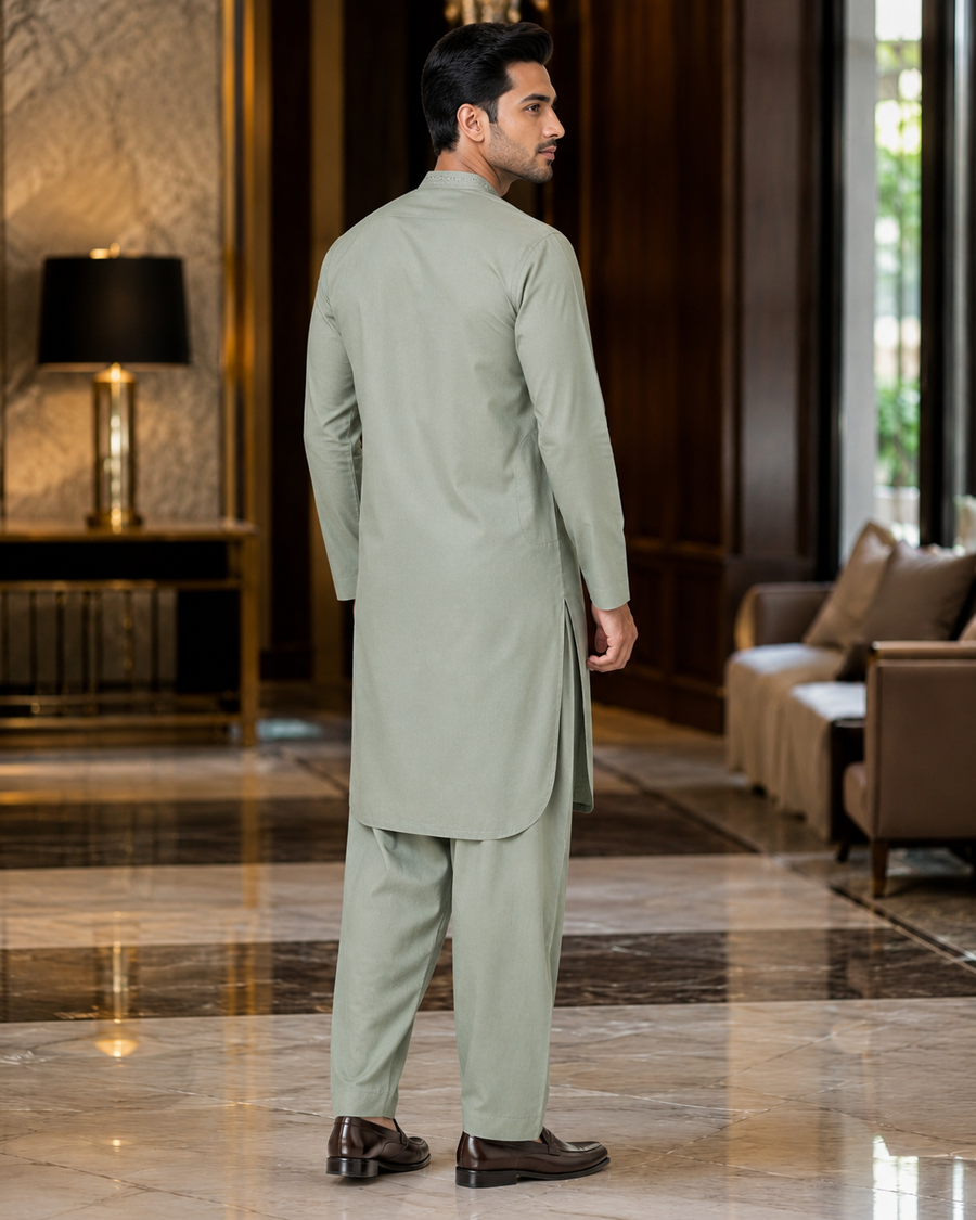 Soft Sage Green Gents Gala Embroidered Unstitched Suit