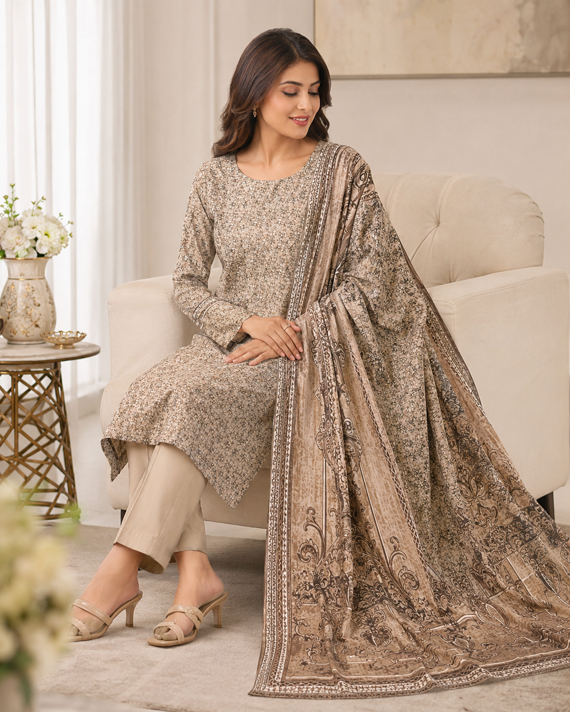 Warm Ivory Mother Collection Printed Lawn – Women’s 3-Piece Unstitched Suit