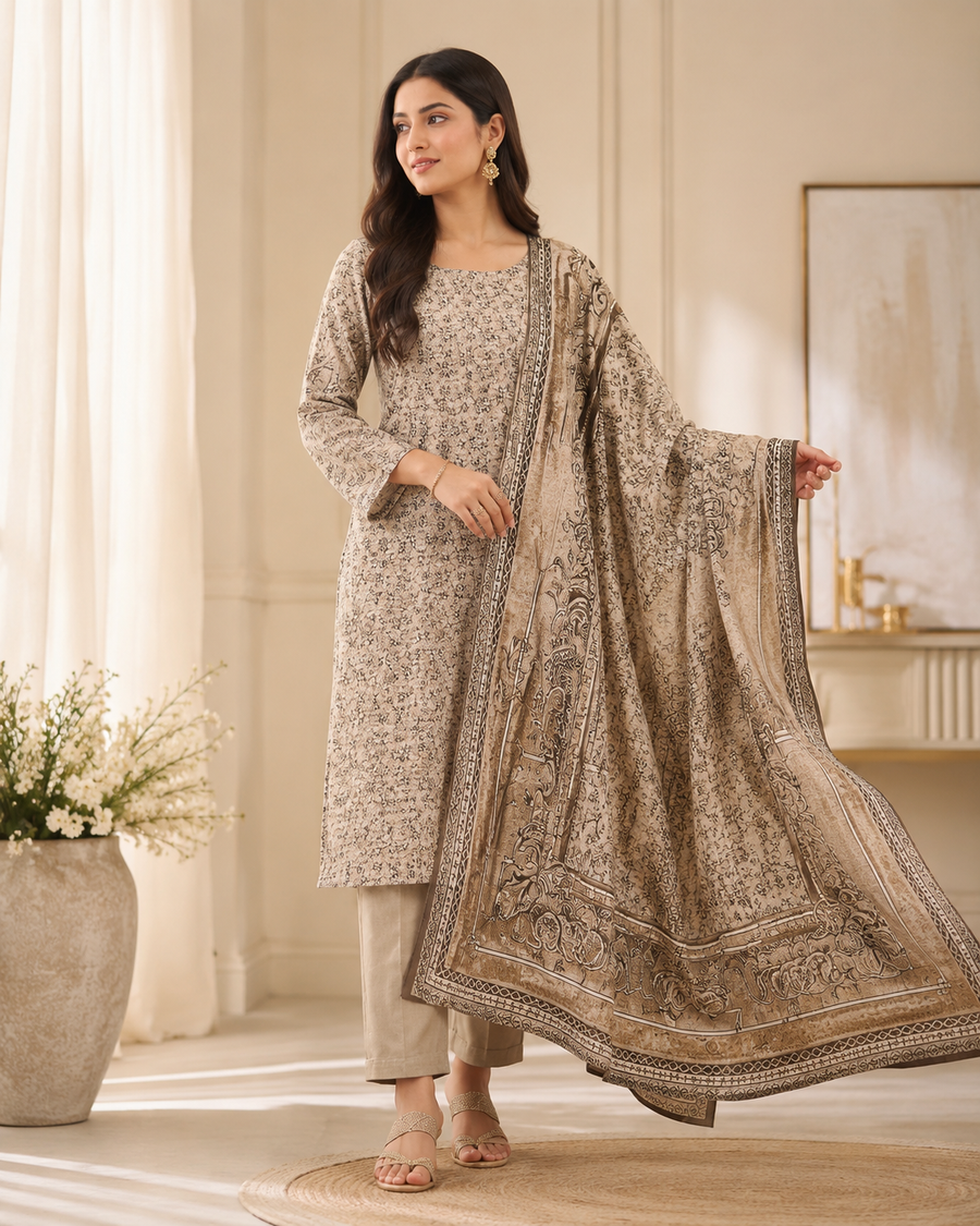 Warm Ivory Mother Collection Printed Lawn – Women’s 3-Piece Unstitched Suit