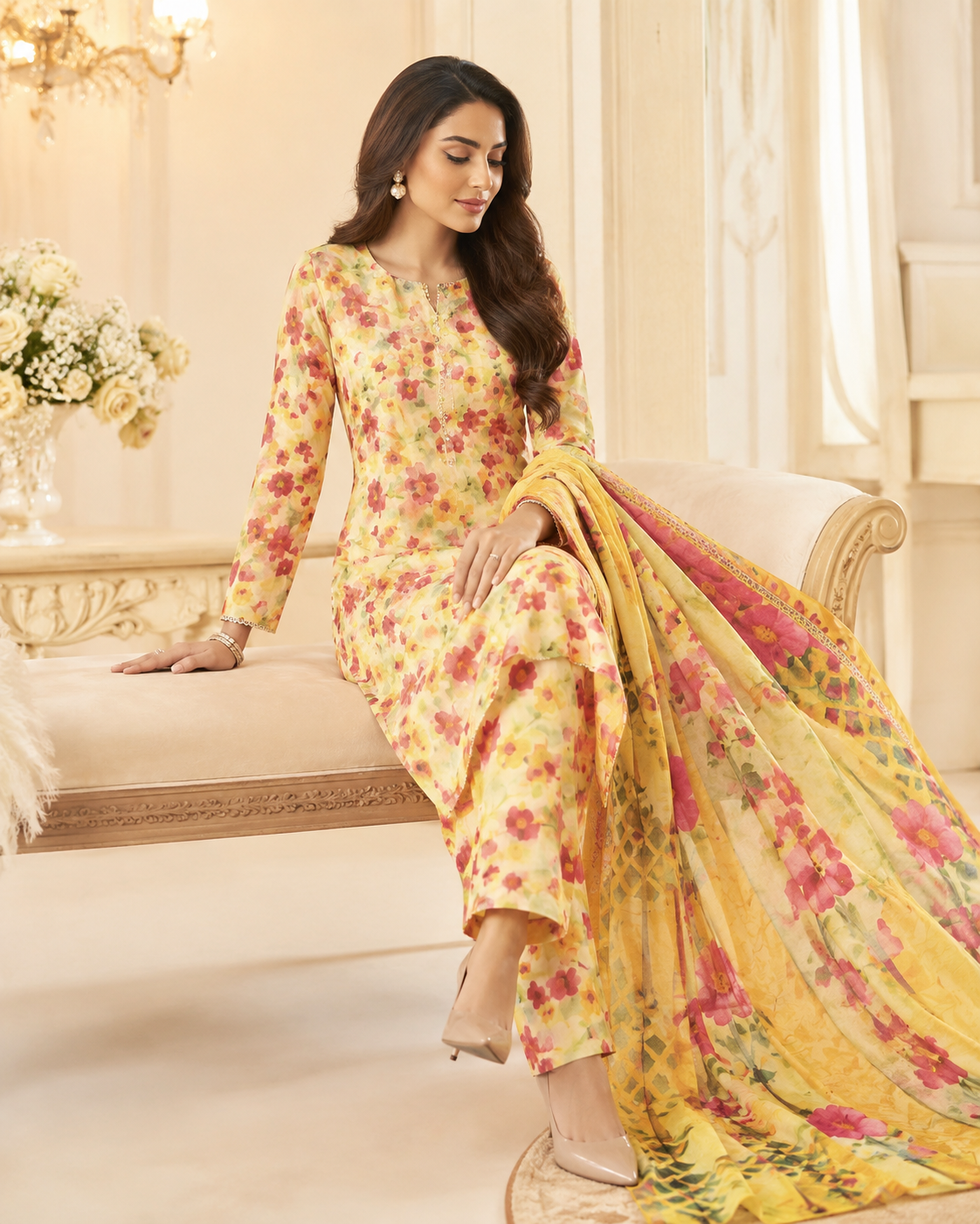 Yellow Banadora Digital Printed Lawn – Women’s 3-Piece Unstitched Suit