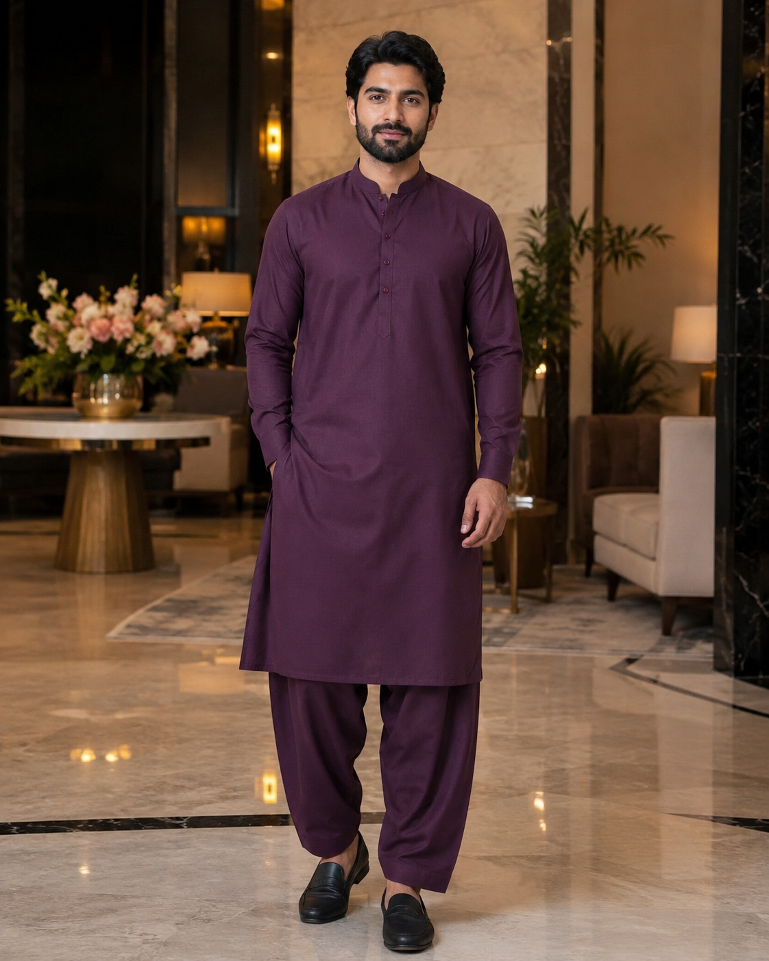 Royal Purple Plain Cotton – Men’s Unstitched Suit