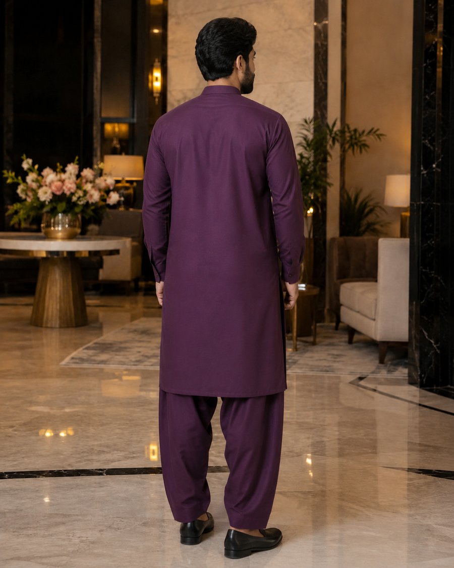 Royal Purple Plain Cotton – Men’s Unstitched Suit