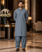 Premium Malaysia Grey Plain Cotton – Men’s Unstitched Suit