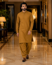 Mustard Lining Texture Cotton – Men’s 2-Piece Unstitched Suit