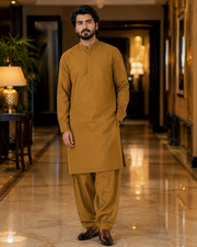 Mustard Lining Texture Cotton – Men’s 2-Piece Unstitched Suit