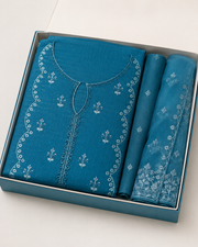 Ladies Premium Light Teal Blue Embroidered 3-Piece Unstitched Suit