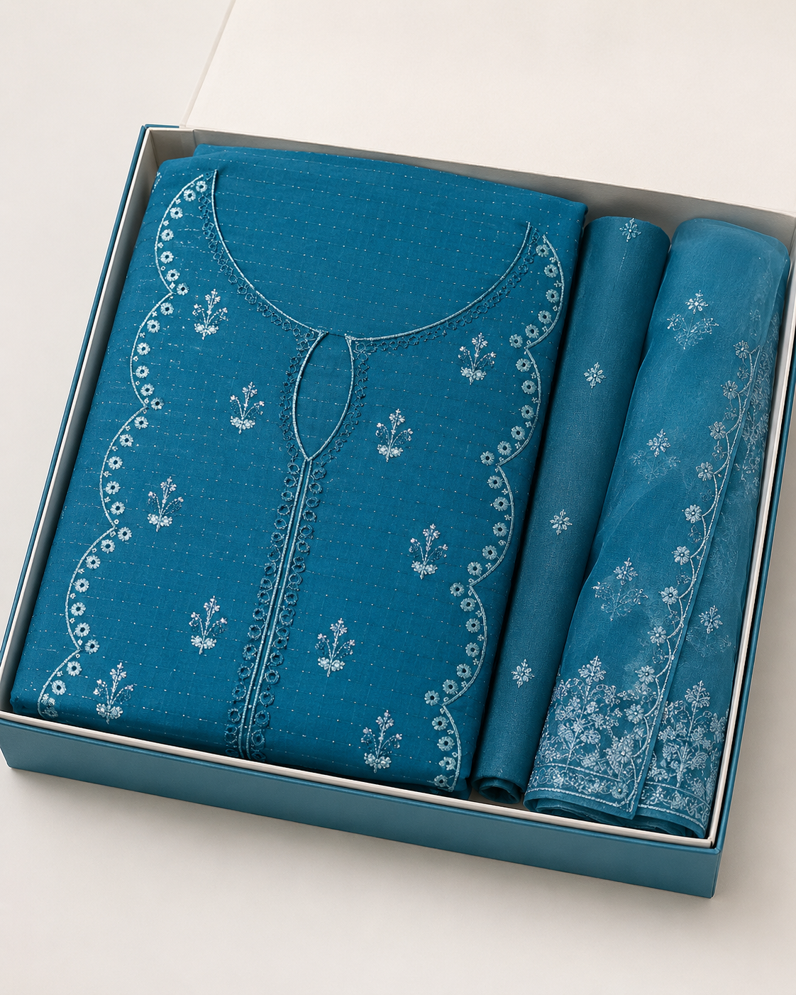 Ladies Premium Light Teal Blue Embroidered 3-Piece Unstitched Suit